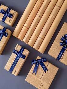 6 件复古英文报纸和牛皮纸包装纸，用于礼品或鲜花包装、花束包装材料、鲜花包装纸