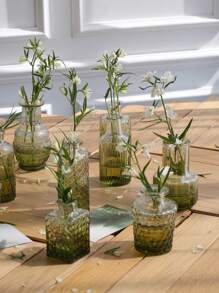 1 Set/12pcs Gradient Color Nordic Style Glass Flower Vases, Minimalist Summer Floral Containers, High-Quality Embossed Aromatic Diffuser Bottles, Suitable For Home Decor, Living Room/Bedroom, Bathroom Vanity, Gift, Summer Flowers