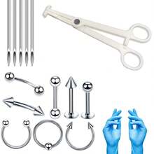 16Pcs/Sets Body Piercing Tools Kit,14G Piercing Needles,Piercing Clamps For Nose Septum Lip Tongue Eyebrow Rings Ear Piercing Jewelry Kit Tools - Blue Gloves - View 1