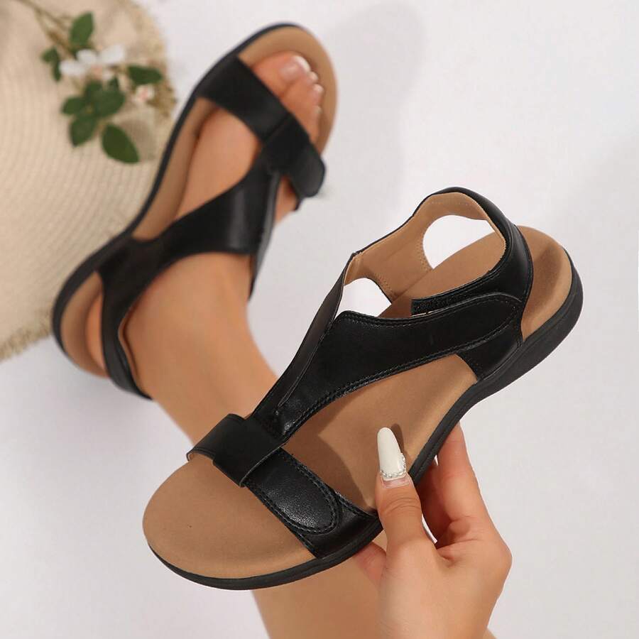 Womens Comfortable Summer Sandals Adjustable Flat Wedge Walking Open Toe - màu đen - Xem 1