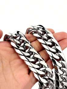 8/10/12/14mm 男士钛钢不锈钢双扣六角抛光龙头扣镜面抛光手链项链粗链，适合男女街头嘻哈饰品项链 - 銀色 - 查看 4