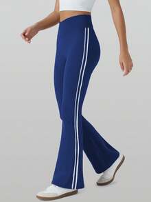 RUNONWHEELS 5 High Waist Flare Yoga Pants, Women Butt Lifting Tight Leggings, Women High Waist Criss-Cross Flare Tight Pants - Blue and White - View 7