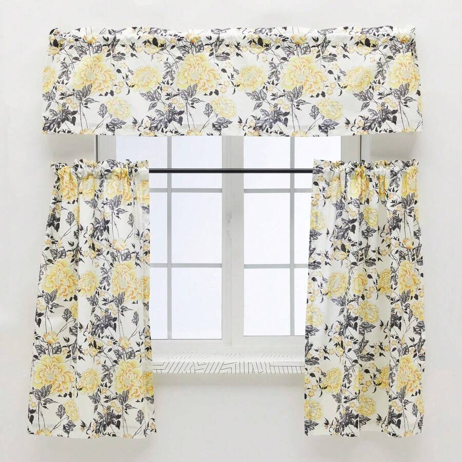 AVintage Floral Tier And Valance Yellow Set - Yellow - View 1