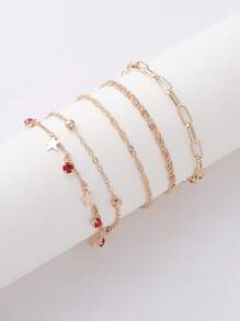 Conjunto de 5 pulseiras de decoração com pérolas simples e correntes multielementos, adequado para mulheres e meninas, uso diário, feriados, presentes, datas, férias