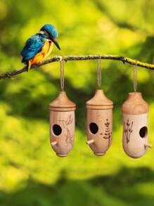 Hummingbird House Wooden Outdoor Birdhouse Hanging Hummingbird Birdhouse With Rope For Outdoor Gardening Gifts-Hummingbird House