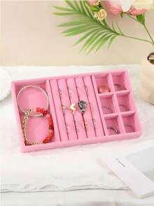 9/1 件粉色天鹅绒首饰托盘，大容量珠宝收纳盒，带独立隔层，可堆叠珠宝展示架，可容纳耳环、项链、手链、戒指、发夹、发带等。情人节天鹅绒首饰托盘 - 彩色 - 查看 23