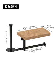 1pc Wall-Mounted Wooden Toilet Paper Holder With Shelf, Self-Adhesive Tissue Paper Dispenser, Durable Metal Frame, Bathroom Storage Rack - For Phone/Wet Wipes/Toilet Paper, Bathroom Accessory, Black/White