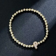 1 件简约黄铜和立方字母串珠弹性手链，适合女士 - 金色 - 查看 31