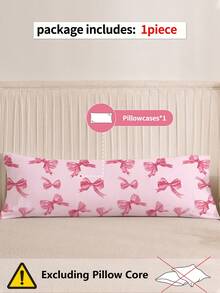1 件粉色高清数码印花可爱蝴蝶结装饰长枕套，100% 涤纶，适用于房间、客厅装饰、宿舍（男孩/女孩）、露营、聚会 - 粉色 - 查看 4