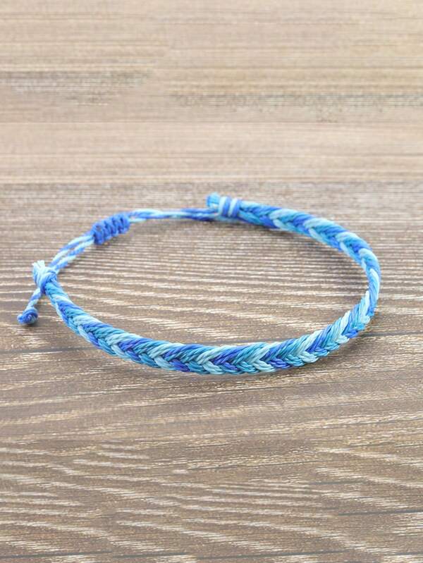 1pc Handmade Braided Rope Bracelet, Wax Thread Woven Wristband For Men, Suitable For Beach, Surfing, Vacation