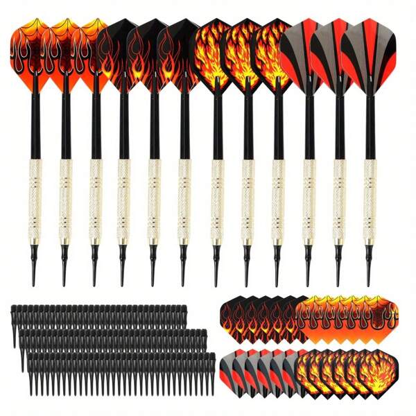 12 سهم ناعم الطرف، سهام إلكترونية، 24 تصميم قابل للاستبدال للريش و100 تلميح إضافي، مادة نحاسية، سهام للكبار، مناسبة للأعمار 14 وما فوق