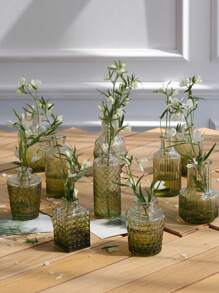 1 Set/12pcs Gradient Color Nordic Style Glass Flower Vases, Minimalist Summer Floral Containers, High-Quality Embossed Aromatic Diffuser Bottles, Suitable For Home Decor, Living Room/Bedroom, Bathroom Vanity, Gift, Summer Flowers