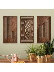 3 Peças de Decorações de Parede de Arte em Madeira de Geometria Simples, Estilo Boêmio Pingentes em Madeira com Revestimento Vazado, Decoração de Parede Vazada, Decoração Rústica para Sala de Estar e Quarto, Estilo Rural Pastoral, Artesanato de Decoração de Varanda de Hotel