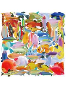 1 包彩色热带鱼贴纸套装、行李箱笔记本电脑日记本吉他装饰贴纸、卡通涂鸦系列学校用品、返校 - 彩色 - 查看 10