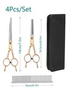 Professional Pet Grooming Scissors, Left And Right Hand Suited, Cat And Dog Hair Trimming Curved And Straight Cutting Thinning Shears, Stainless Steel