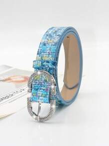 1pc Women's Diamond-Encrusted Metal Colorblock Boho Vintage PU Leather Belt, Suitable To Match Denim Jeans And Dresses