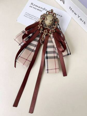 1pc Women Elegant Plaid Sequin Cross Decor Vintage Bow Tie, Suitable For Party, Stage Performance, Hosting, Gathering. Material: Polyester For Dress For Christmas Decor