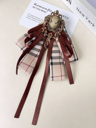 1 pieza Corbata de moño vintage elegante para mujer con decoración de cruz de lentejuelas a cuadros, adecuada para fiesta, actuación en el escenario, anfitrionía, reunión. Material: Poliéster