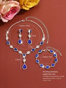 Fashionable Wedding Pear Shaped Rhinestone Earring Necklace Bracelet Set - 1662796 Royal Blue Suit - View 3