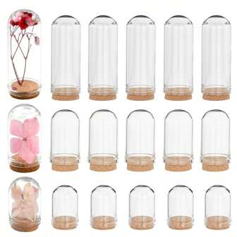 2/5pcs Jewelry Stone Artificial Flower Bell Jar With Cork Base For Storage Display & Dry Flower Display Decoration, Home Decoration DIY Arts & Crafts Party Gifts, Flower Plants, Specimens, Crafts Decoration
