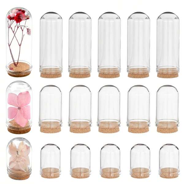 Set de 2/5 piezas Campana de cristal con base de corcho para almacenamiento, exhibición y decoración de flores artificiales y naturales, decoración del hogar, manualidades y regalos de fiesta