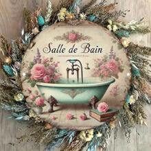 Segno decorativo a tema grafico bidimensionale, classico per il bagno, cartello da parete rotondo appeso per casa, lavanderia, palestra, caffè, bar, cucina, feste e giardino - Cartello in metallo durevole con colori accurati e dettagli raffinati, perfetto per la decorazione della stanza