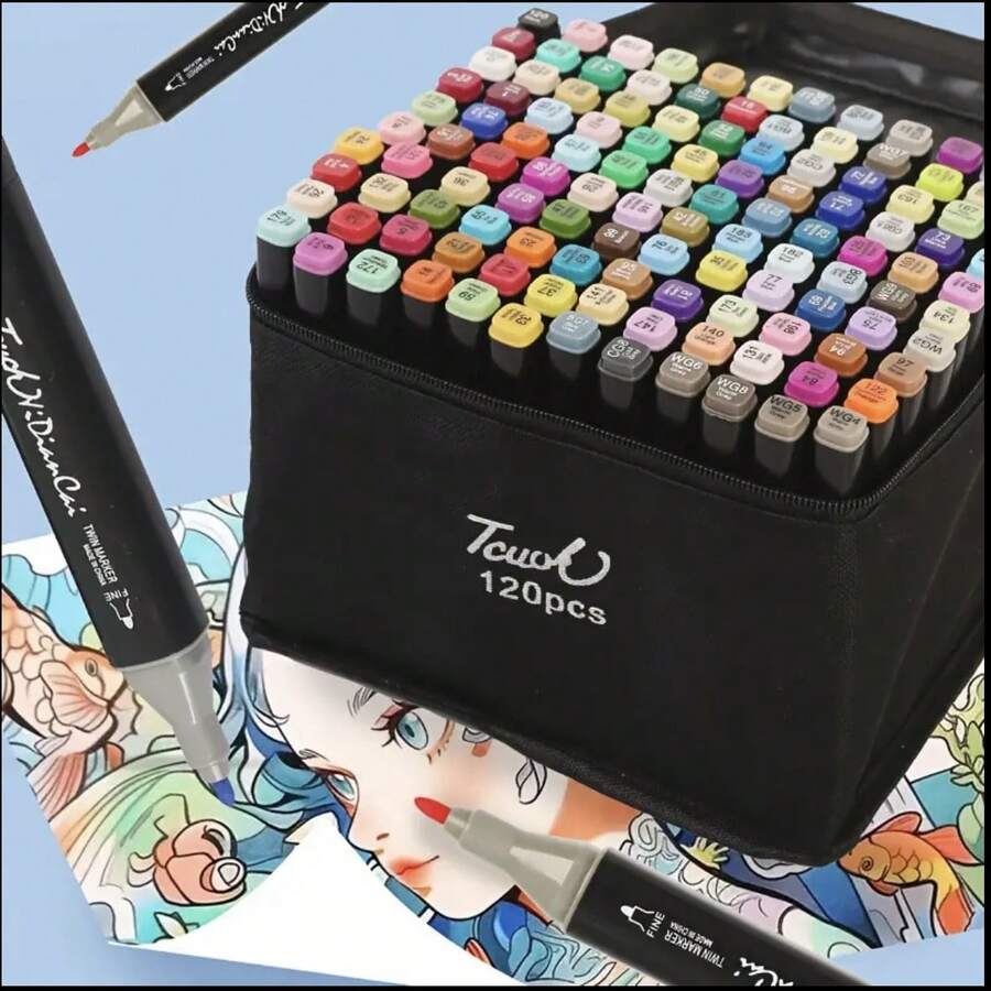 48,60,80,100,120,168 Colors Artist Markers Tip Art Markers , Sketch Markers Pens Permanent Markers with Case for Kids Coloring Drawing Sketching Card Making Illustration. Markers, Art pens set for Artists（ Beginners or Adults) coloring, P. - 120 Markers - 查看 1