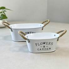 White Oval Flower Pots Metal Iron Planter For Railing Fence Balcony Garden Home Decoration