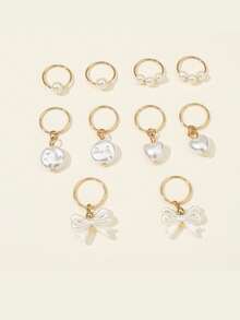 24 件贝壳珍珠发圈、辫子发饰珠、发圈珍珠贝壳海星流苏发圈套装 - 彩色 - 查看 8