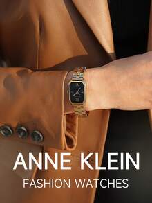 Anne Klein 女士金色石英手表，方形黑色表盘，女士金色可调节链式手链手表，时尚休闲女士礼物手表，AK/3774BKGB - 金色 - 查看 3