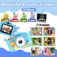 儿童相机，64G TF 卡和读卡器，前后双摄像头，1080P 高清视频，48 MP，多功能相机，带视频、游戏、音乐、男孩/女孩延时摄影功能。