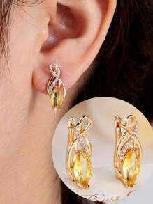 1 Pair Elegant High-End Interwoven Golden Zirconia Stone Women Dangle Earrings, Suitable For Daily And Party Wear