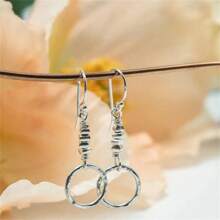 1 Pair Boho Style Vintage Textured Round Hoop & Beaded Pendant Earrings, Fashion Minimalistic Design, Suitable For Women's Daily, Gatherings, Gifts, Jewelry
