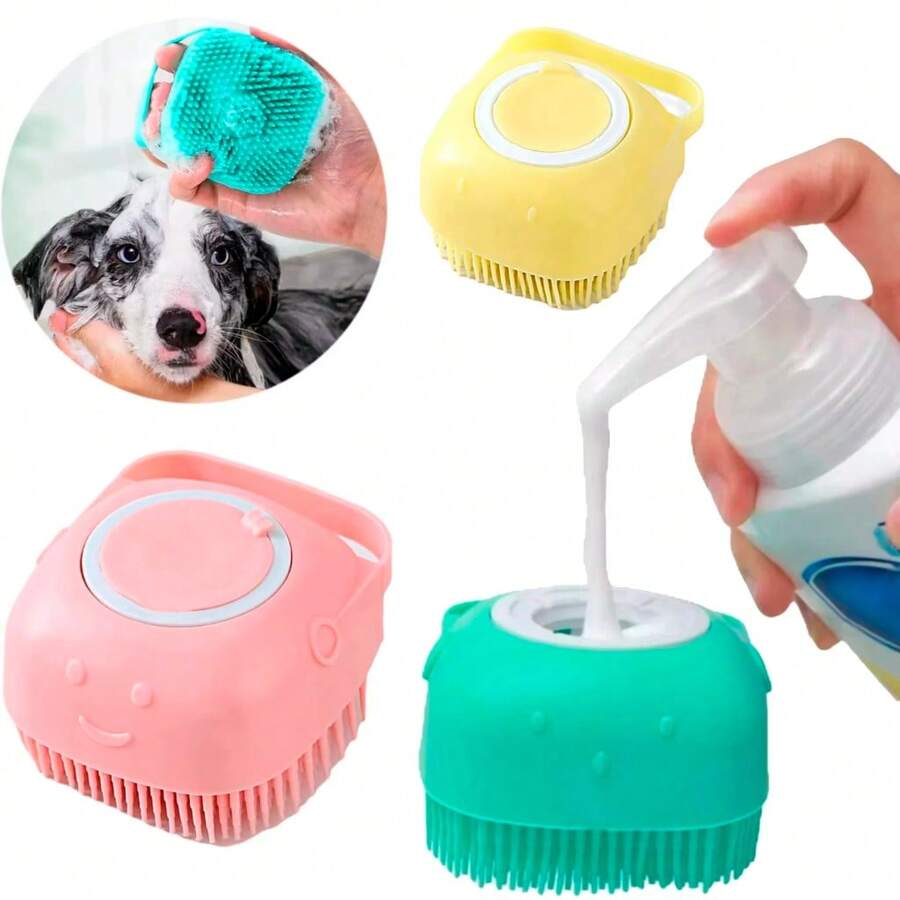 Silicone Bath Sponge With Massager Dispenser Brush Shampoo Soap - Multicolor - Ver 1