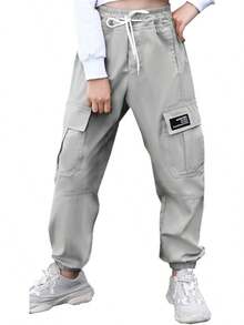 Girls & Womens Drawstring Cargo Jogger Pants,3 Years - Women 3XL - Grey - View 4