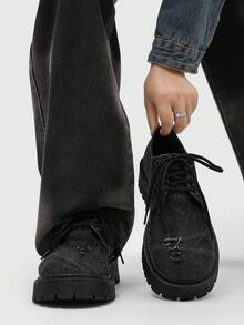 复古圆头厚底男士正装鞋，系带英伦风格婚礼派对礼服鞋，时尚防滑男士休闲皮鞋