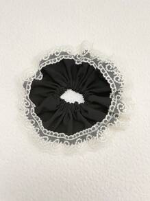 1 Piece Large Size Solid Color Flower Lace Scrunchies Fashion Elegant Cute Hair Tie For Women Ladies Suit Travel Daily Use Green Pink Black Beige Color
