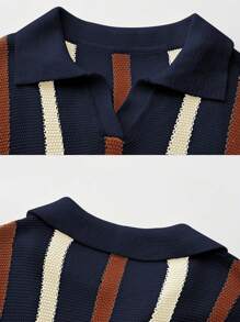 Maglia a pullover in maglia, polo a maglia casual con colori a contrasto a righe, polo a maniche corte in maglia a righe da uomo, casual, comoda, in tessuto morbido, colletto classico, abbigliamento da uomo, per uso quotidiano e all'aperto, stile versatile e alla moda