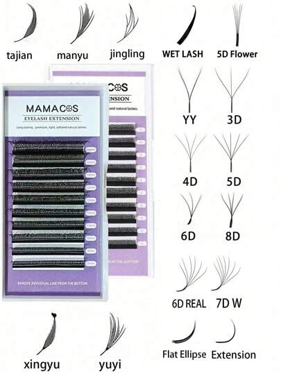 MAMACOS 10 file di ciglie individuali D/C, YY/3D/4D/5D/6D/7D/8D/Ellisse piatto/6D W Reale/Estensione/5D Fiore/Forma di ciglie bagnate, ciglie naturali morbide e leggere per fai-da-te, ciglie a grappolo naturali lunghe per professionisti. MAMACOS Grappoli di ciglie, Grappoli di ciglie, ciglie individuali, ciglie, ciglie finte