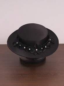 French Elegant Church Hat, Bride Decor Hat, Ladies British Style Fascinator Hat, Noble Cap, Vintage Hat, Bow Hat, Birthday Party Headpiece, Banquet Costume Hat, Black Hat, Equestrian Hat, Formal Hat, Large Hat, Ladies Hat, Gorgeous Hat, Feather Hat, Ball Cap, Pink Hat - 1082 - View 3