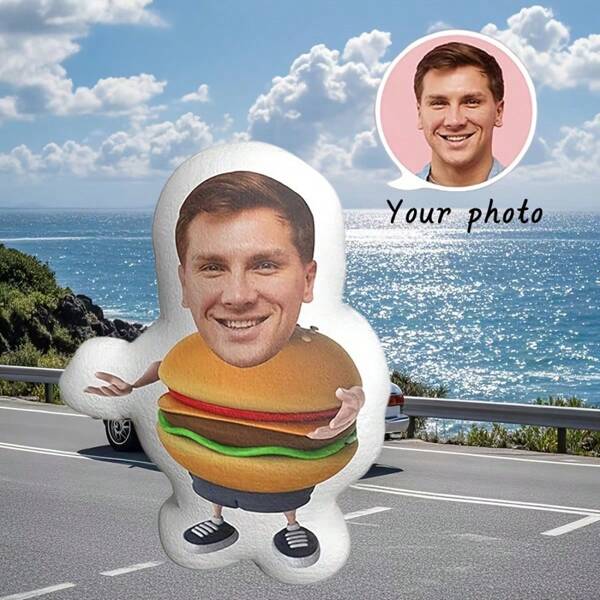 Customized Photo Funny Hamburger Pillow - Personalized Gift, Suitable For Home Decor, Festival Decoration, Valentine's Day Gift, Birthday Gift, Wedding, Women's Gift, Anniversary Gift