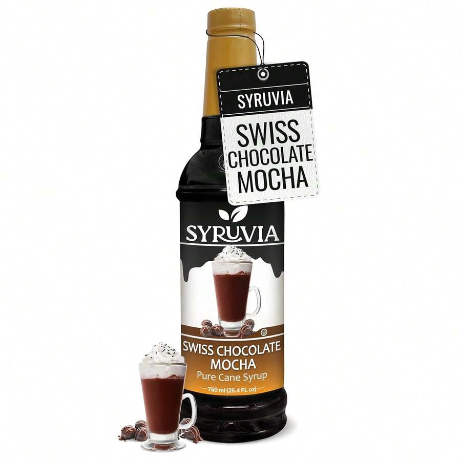 Syruvia Swiss Chocolate Mocha Syrup - 25.4 Fl Oz Premium Coffee Flavoring Syrup - Kosher Coffee Syrups, Gluten Free, No Coloring, Perfect For Drinks, Soda, Shakes, Desserts, And More. - 25.4 Fl Oz - View 1