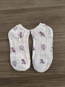 5 Pairs Women's Thin Mesh Breathable Floral Low Cut Invisible Socks, Spring/Summer