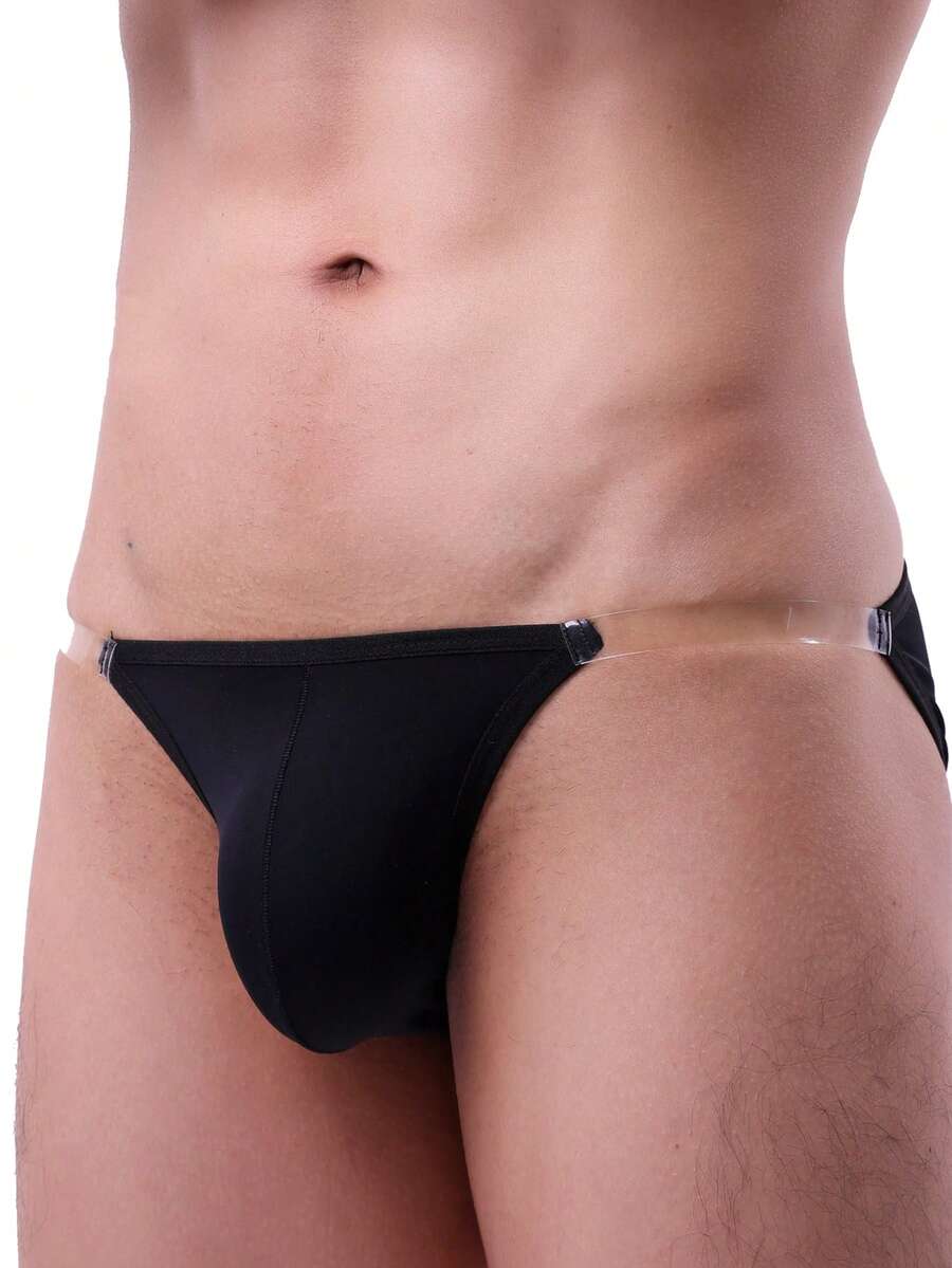 Calzoncillos de baño de corte alto de seda de hielo, calzoncillos cortos triangulares de nailon con forma de U convexa para hombres, de verano - Negro - Ver 1