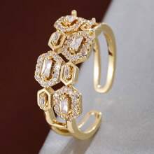 1 Stück verstellbarer geometrischer Hexagon Design Cubic Zirkonia Ring für Frauen