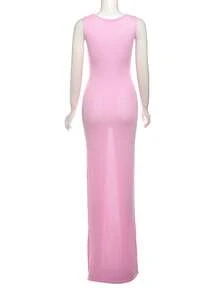 女士纯色无袖简约扭纹透明休闲毛衣连衣裙