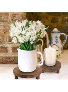 Wooden Risers For Display Wood Pedestal Stand Mini Tray Stand Round Wooden Pedestal Holder Rustic Riser For Decor Tiered Tray Decor Home Kitchen, Distressed Wood Risers Farmhouse Pedestal Display Stand Rustic Pedestal Stand Beaded Decor For Tiered Trays Home (Brown)