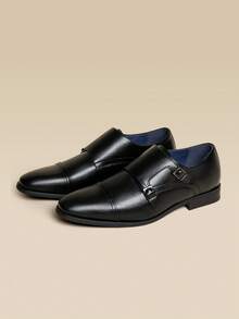 Men's Premium Monk Strap Slip-On Dress Loafers - Comfortable Leather-Like, Versatile For Business & Casual,Higher Quality! - màu đen - Xem 4
