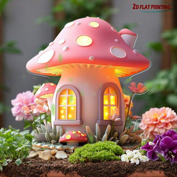 Betoverde Paddenstoelen Cottage Lichte Elektriciteitsvrije Feeënpaal | Gloeiende Ramen Tuindecoratie | Van Halloween tot Kerst Magie (Boho Harvest/VK Weerbestendig)
