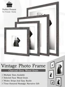 1pc Vintage Photo Frames With Charcoal Grey Wood Grain For Wall, 30x40/30x30/20x25/20x20/13x18cm, Industrial Style/Business Style/Retro Style/Black And White Style Collage Gallery Picture Frame, Nine-Grid Photo Frame Wall, Material, Widen Strips And Easy Buckle, Time-Honored Nostalgic Narrative Gift For Friends / Family